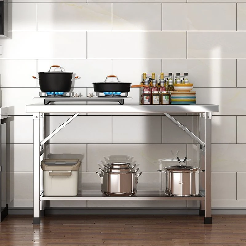 【佛山福润】不锈钢双层折叠桌简易家用餐桌出租房便携式商用摆摊烧