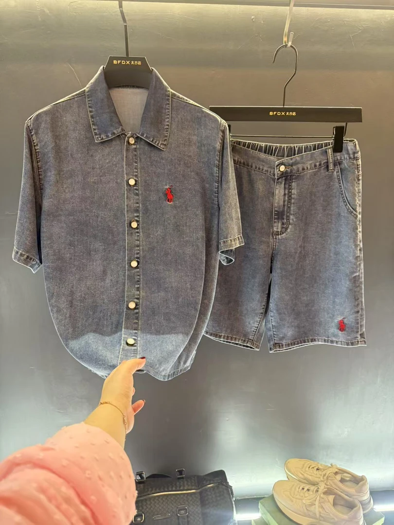 【太古轻奢男装店】25新款夏季潮流莱赛尔冰感重工软牛仔男士套装