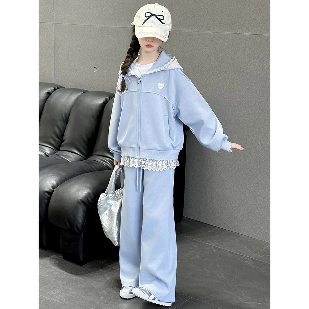 FAVMARTHA女童春装套装2025新款儿童韩版休闲连帽外套运动中大童