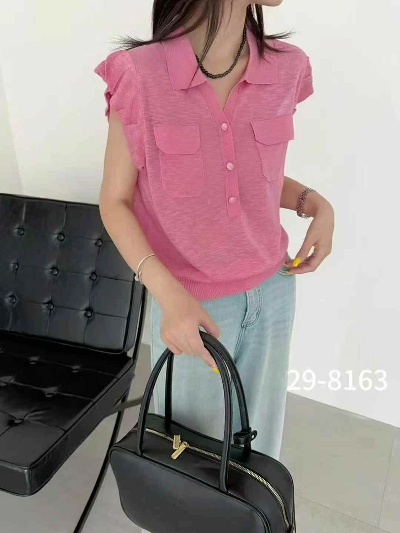 套头款褶皱冬季薄款夏季毛针织衫百搭翻领气质时尚