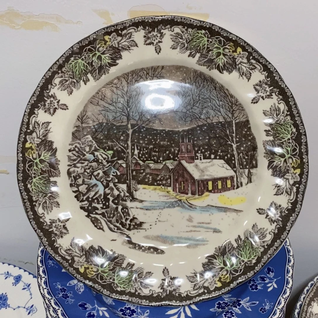 瓷微瑕下雪天十寸平盘