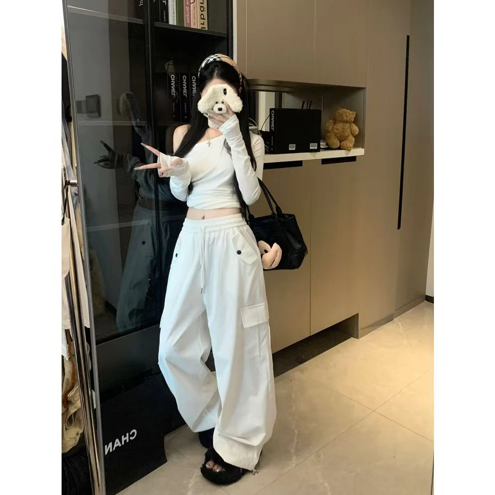 2025新款女夏季高腰休闲阔腿裤胖MM遮肉显瘦长裤子