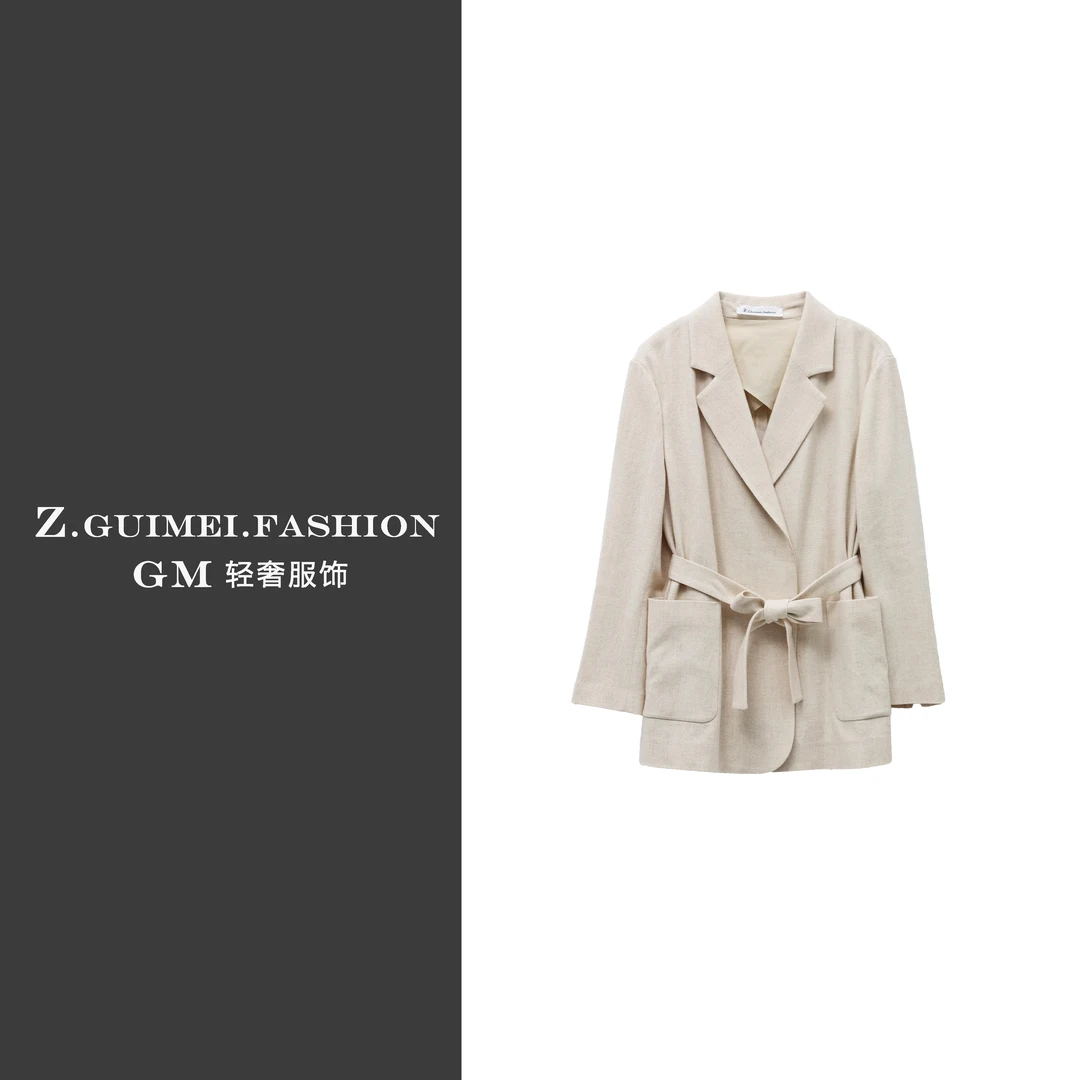【肆姐高定】外翻领双口袋羊绒带腰带外套X3222