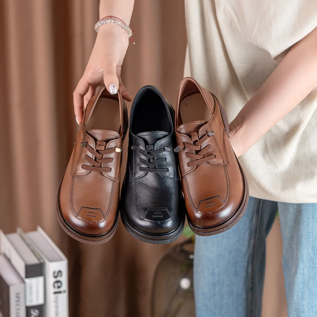 防水台粗跟中跟休闲女鞋复古单鞋英伦风秋季深口百搭 8575