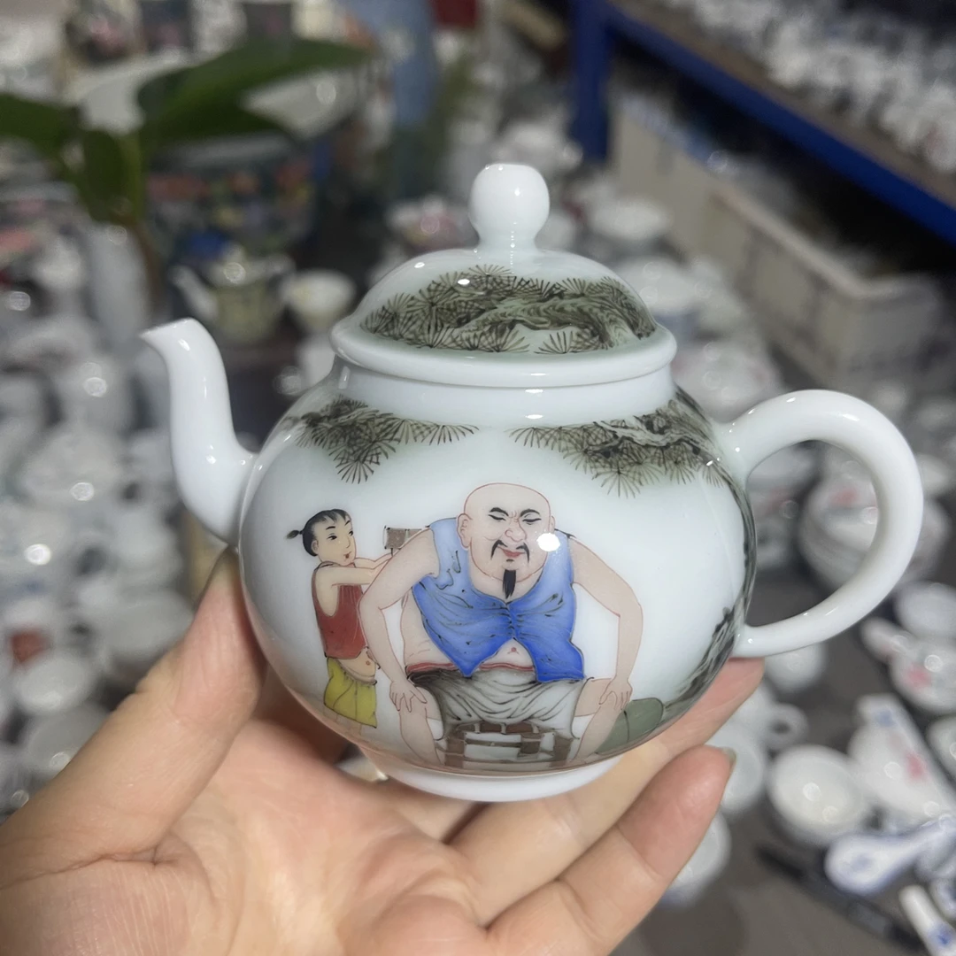 釉下五彩非遗艺术精品手绘精工人物茶壶孤品捡漏