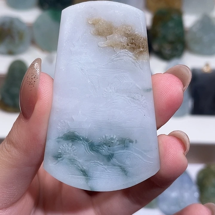 定制翡翠未镶嵌天然缅甸翡翠山水