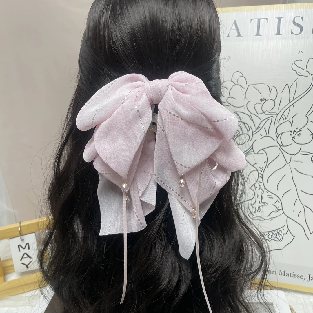 抓夹日韩极简风森系复古港风发夹雪纺气质浅粉色发饰气质仙女A9