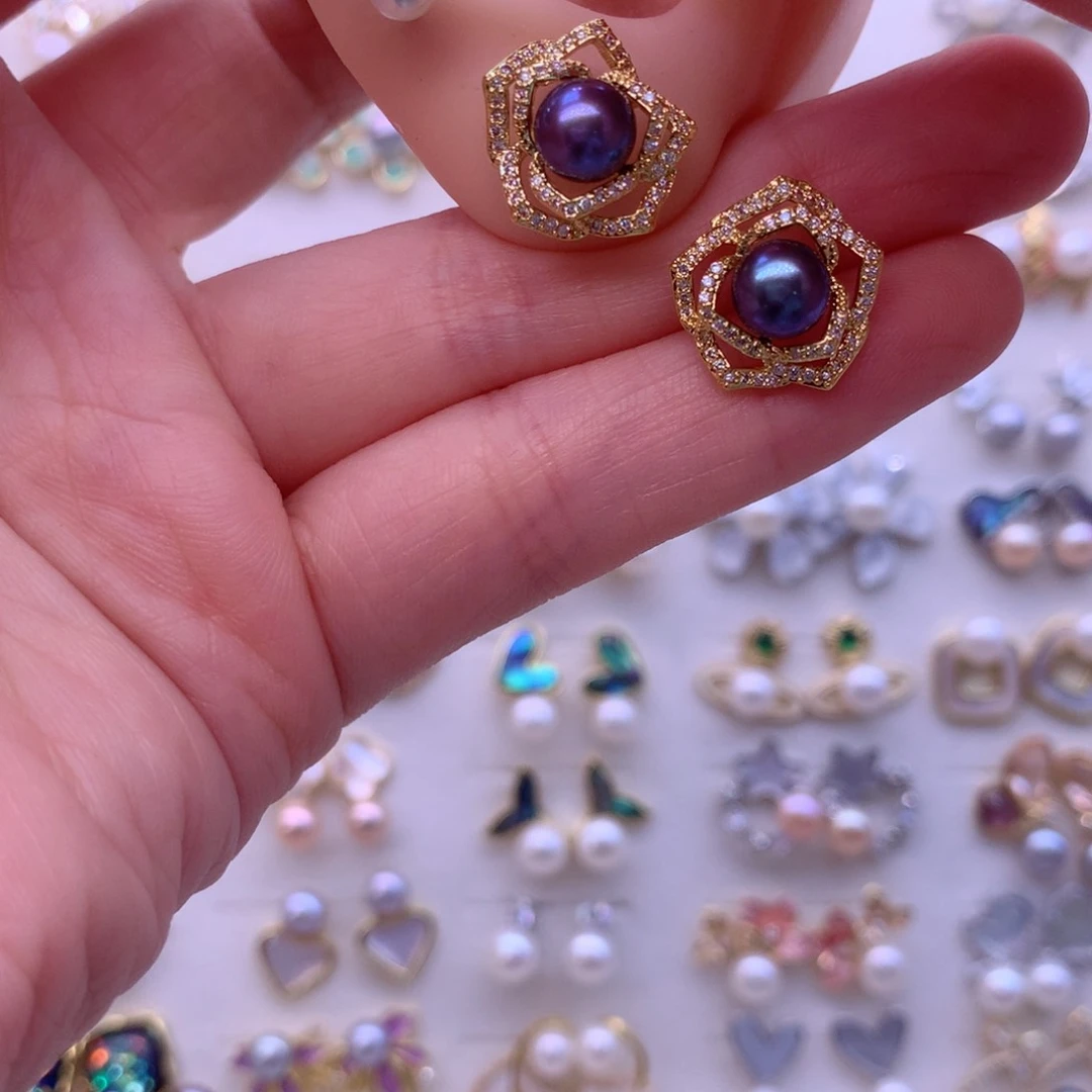 合金淡水珍珠耳饰