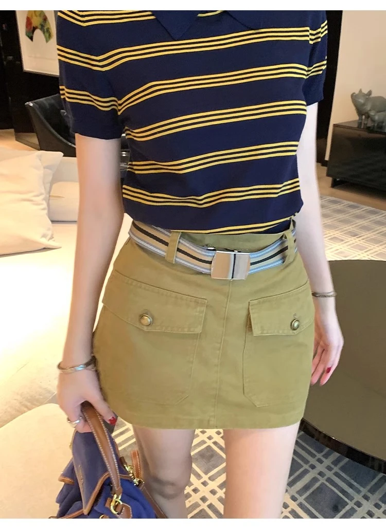 不冷BULENG「显瘦版」韩式百搭休闲日常包臀半身裙口袋工装短裙女