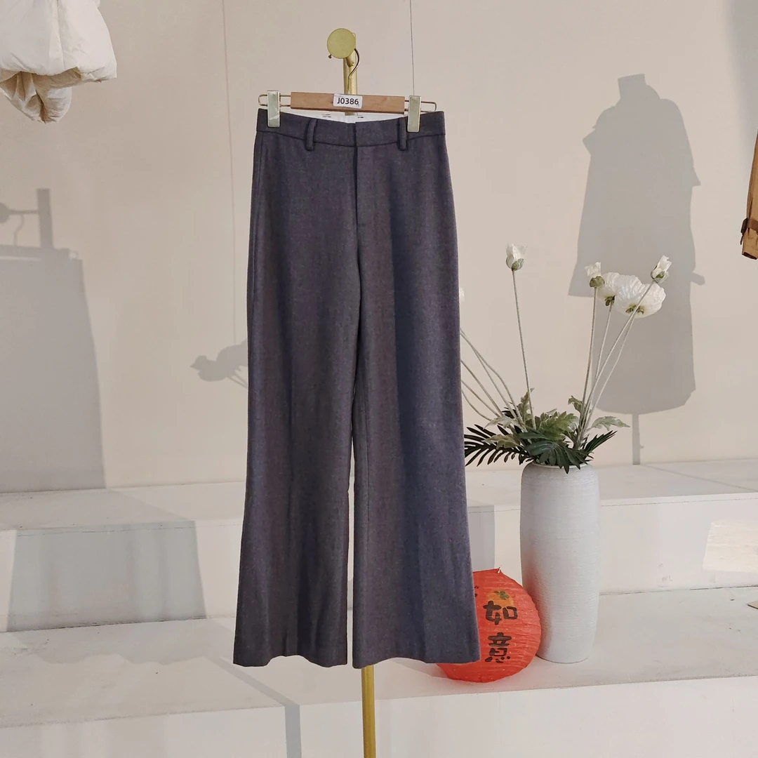 【大飞自营】J 0386  灰色磨毛直筒裤高腰显瘦纯棉简约百搭舒适