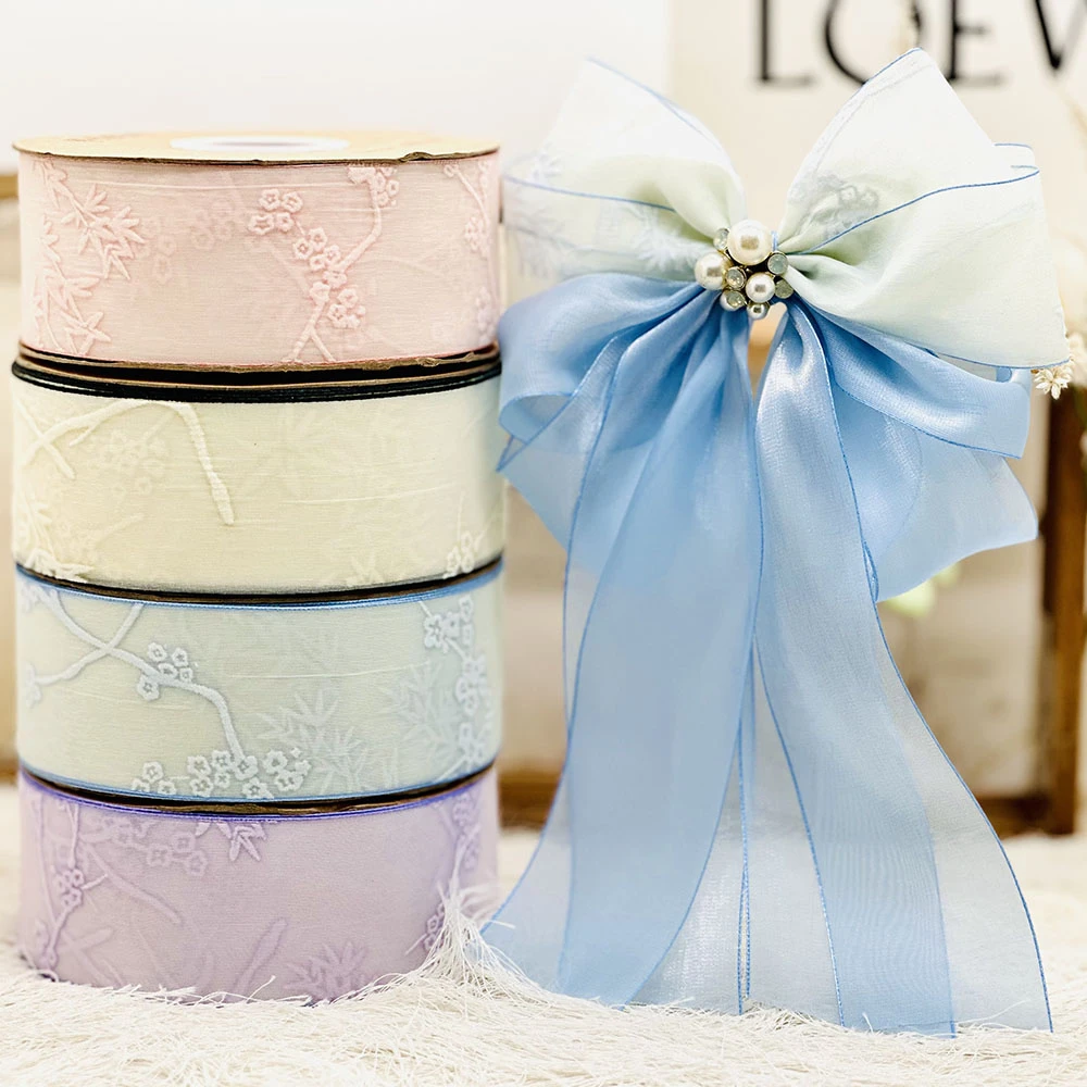 高级梅花植绒星光纱包装鲜花丝带蝴蝶结涤纶缎带礼品盒