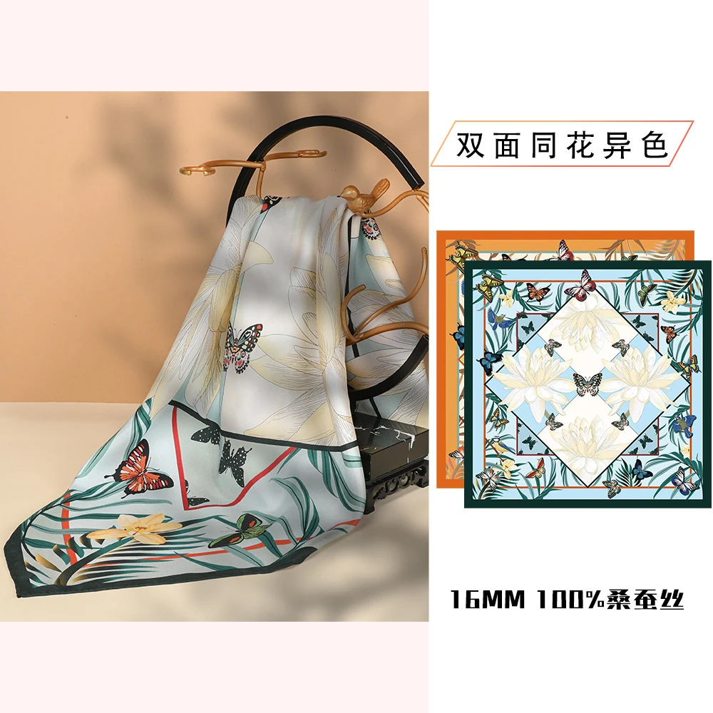 高档真丝丝巾90轻奢高级感双面印花100%桑蚕丝防晒