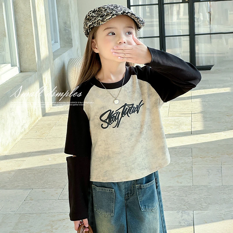 【复古辣妹】2025春装儿童新款字母休闲设计感长袖宽松T恤BCT144