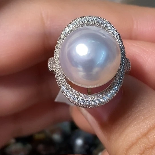 海水珍珠戒指银S925镶嵌12.6