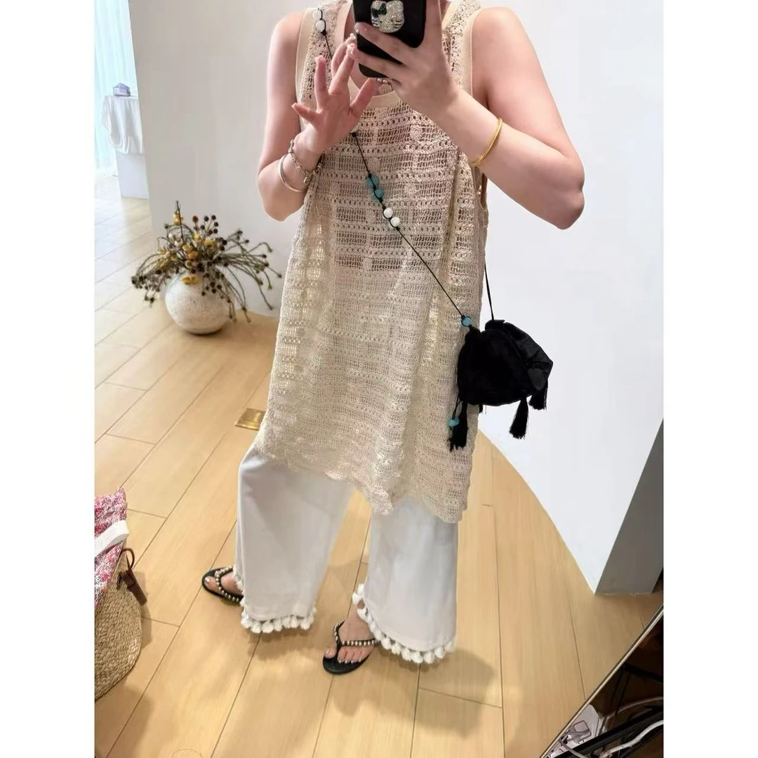 TOMATO-新款镂空度假风勾线背心裙#568