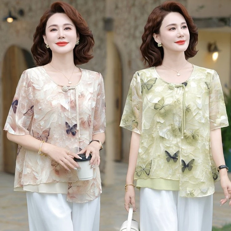 中老年女装妈妈装时尚百搭夏季气质短款洋气显瘦薄款时尚休闲减龄