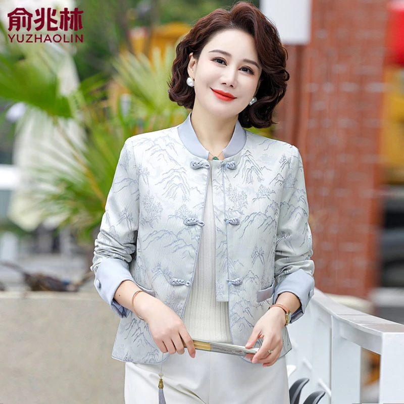 小个子妈妈春装新中式国风外套2025新款中老年春秋时尚唐装上衣女