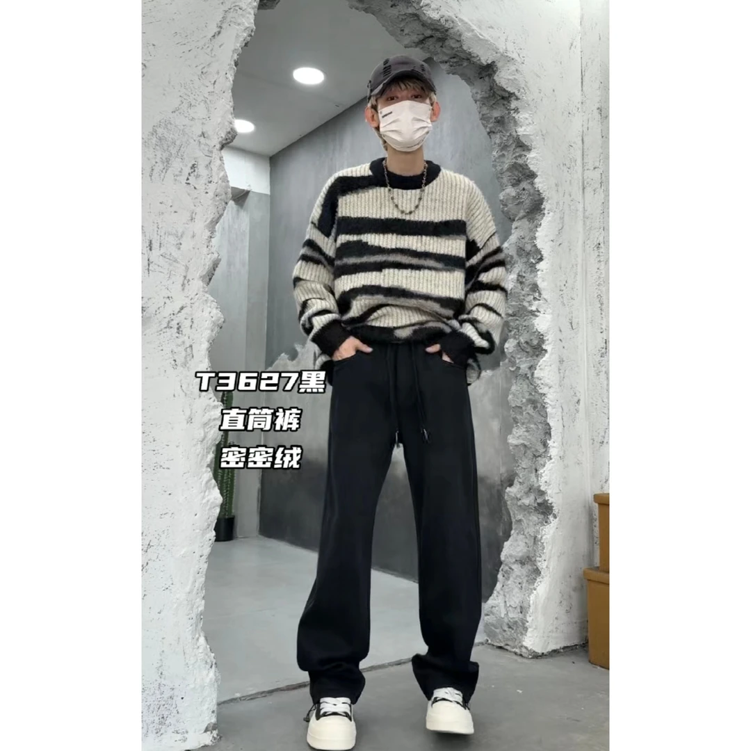 H/男士水洗加绒直筒裤3627/走