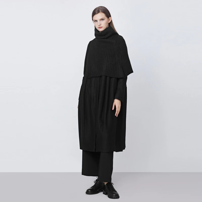 圣迪奥休闲立领围脖两件长款毛呢大衣S21481812