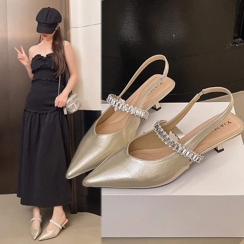 高跟鞋单鞋凉鞋夏季外穿粗跟尖头气质时尚百搭细跟玛丽珍法式中跟