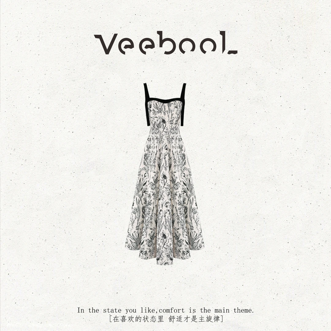 薇宝儿Veebool【水墨芭蕾】冬季新款原创气质度假风连衣裙