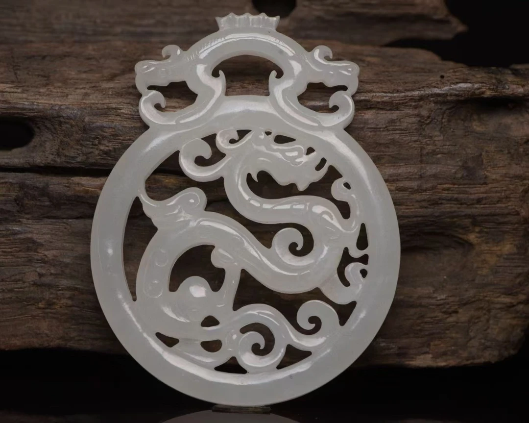 和田玉旧藏老玉白玉龙佩挂件长72宽57厚5mm