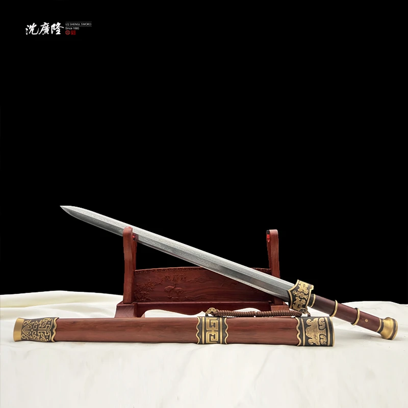 龙泉沈广隆- 赵云剑 2.0 八面 黄铜 龙凤檀 花纹钢 宝剑 未开刃
