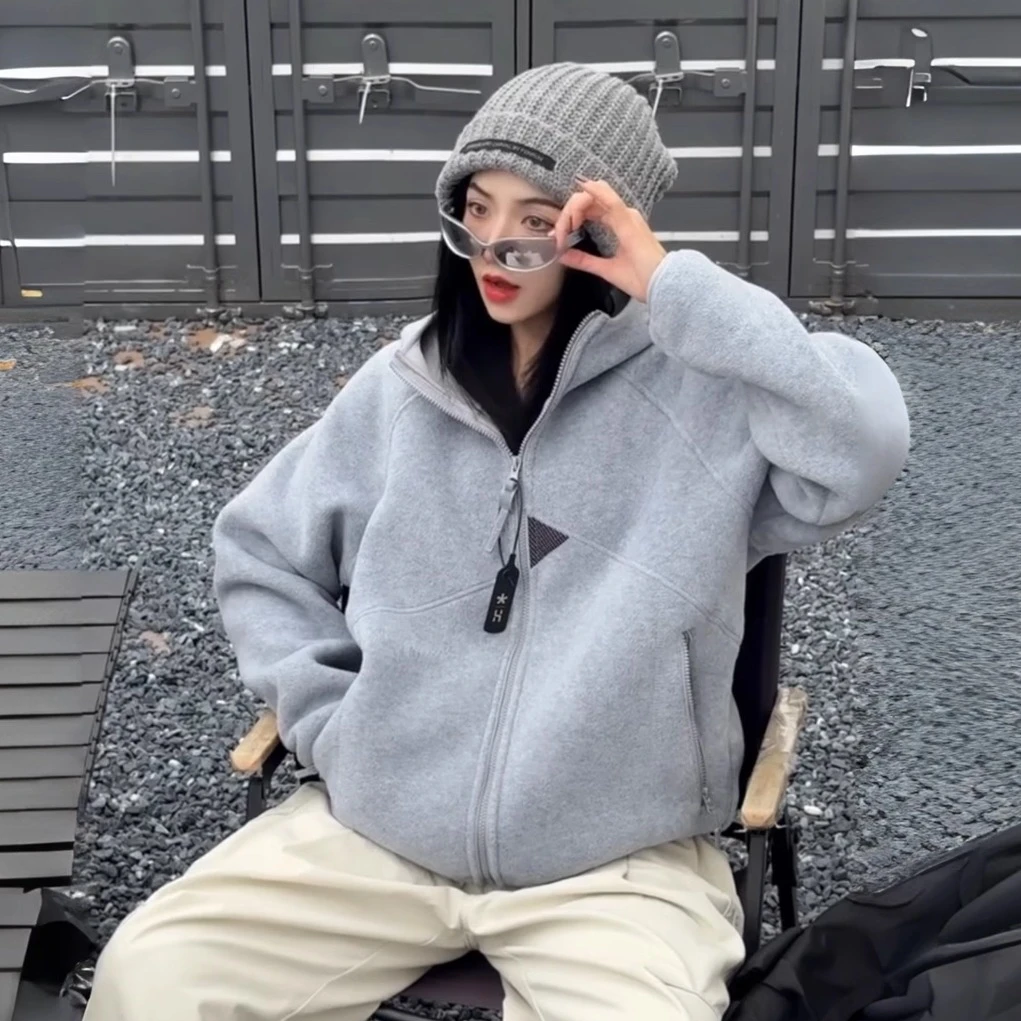 户外双面摇粒绒连帽外套男士秋冬爆款高级感休闲保暖拉链开衫卫衣