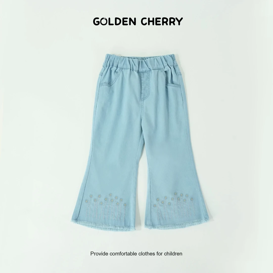 【金樱桃Golden cherry】小童蓝色毛边休闲喇叭裤285232