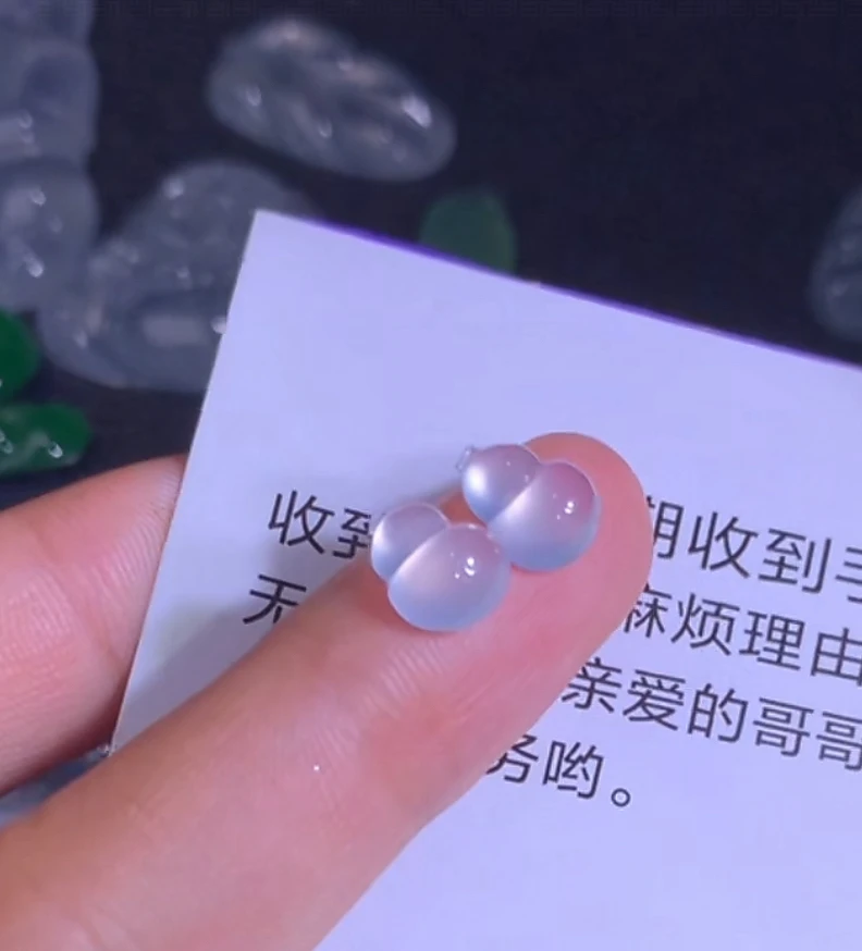 一对玻璃胖葫芦耳饰戒指款