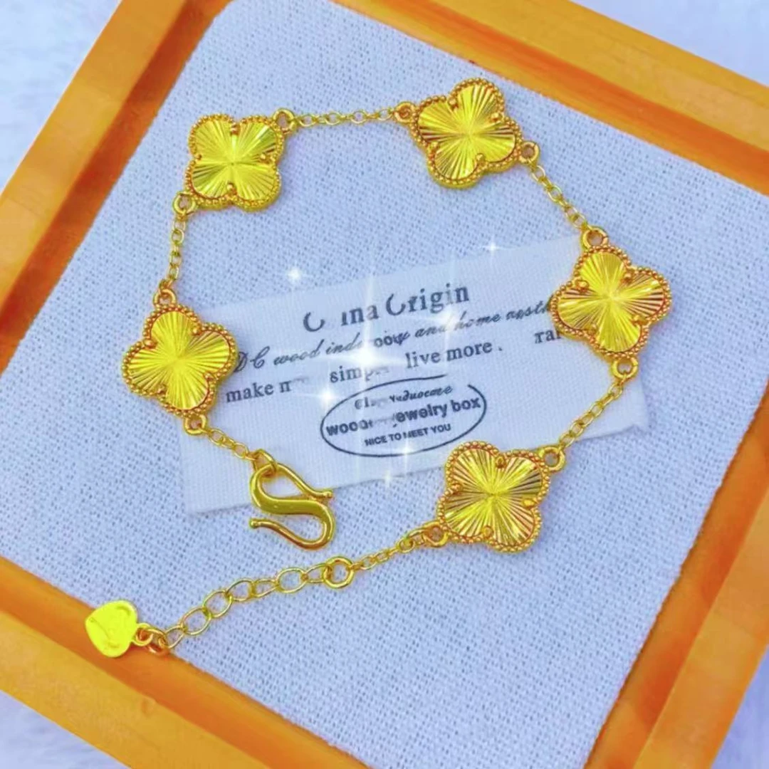 铜合金手链 精工镭射五朵花幸运草手链气质轻奢百搭