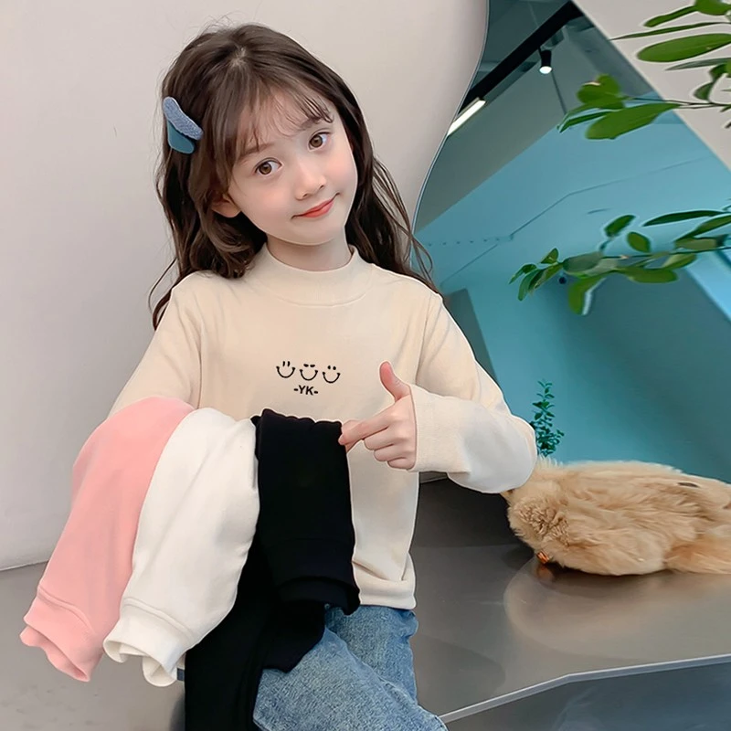 女童半高领德绒打底衫秋冬新款内搭儿童长袖T恤中大童保暖上衣