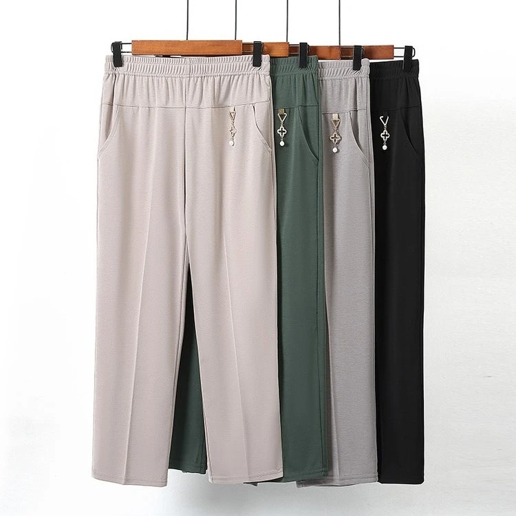 大码夏季八分裤时尚薄款冰丝凉弹力透气减龄百搭中老年妈妈装裤子