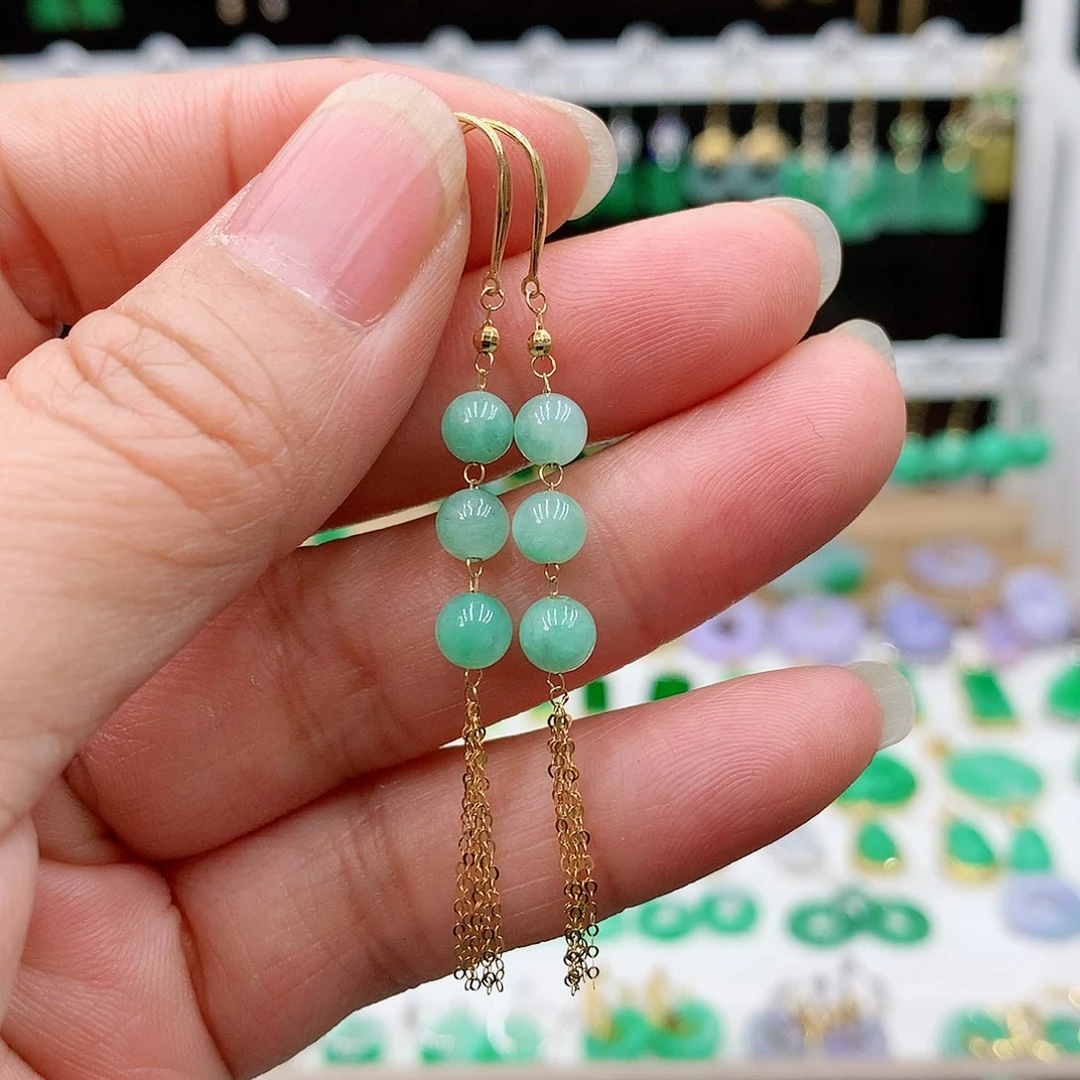 翡翠耳饰18K金镶嵌的