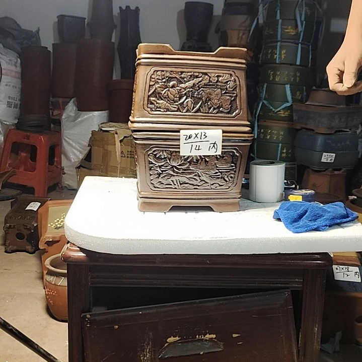 紫砂花盆老桩金弹子盆景盆1对