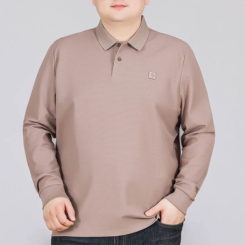 男士纯棉长袖T恤加肥加大码春秋休闲丝光棉Polo男胖子宽松打底衫