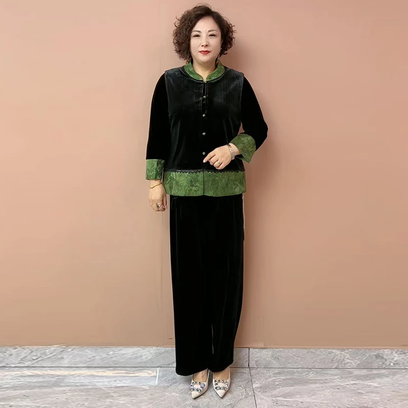 三件套新款马甲外套女新款时尚外穿中老年人新国风上衣套装2578