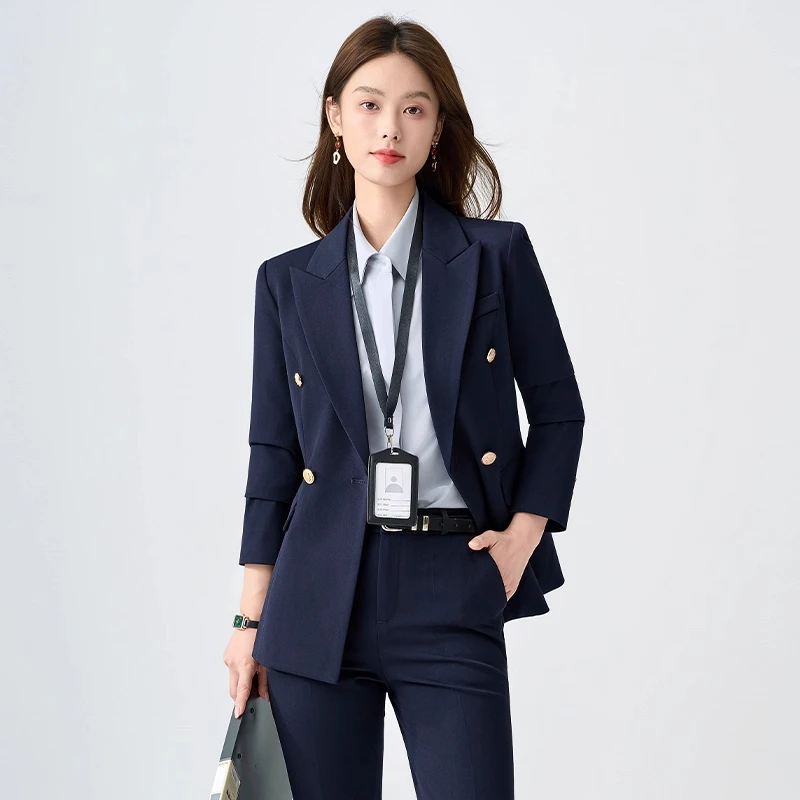 藏青职业装西装套装女大学生高级感新款职场面试正装女士西服外套