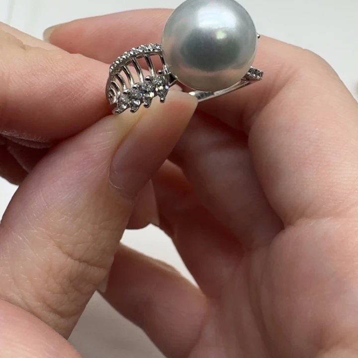 戒指银S925镶嵌海水珍珠