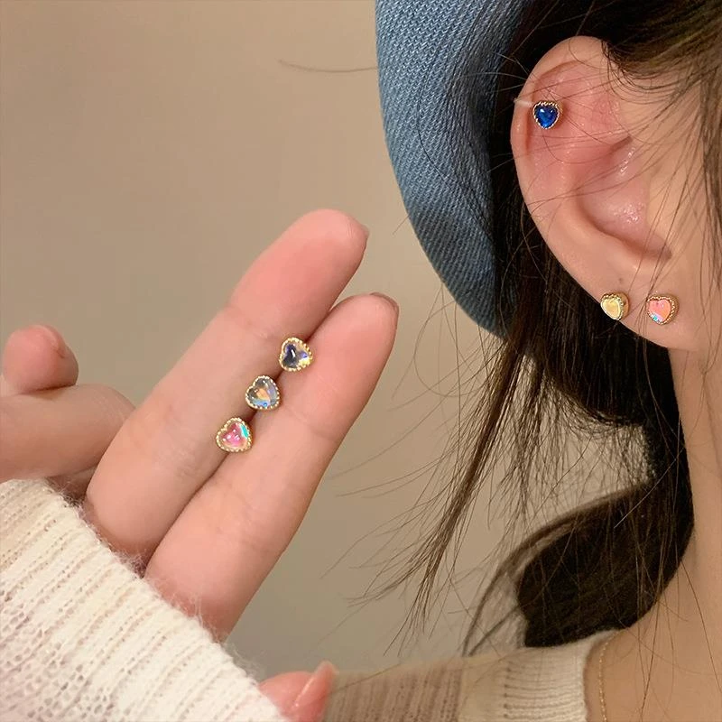 铜合金锆石耳饰 s925银针养耳洞耳钉女睡觉免摘耳环小众设计高级