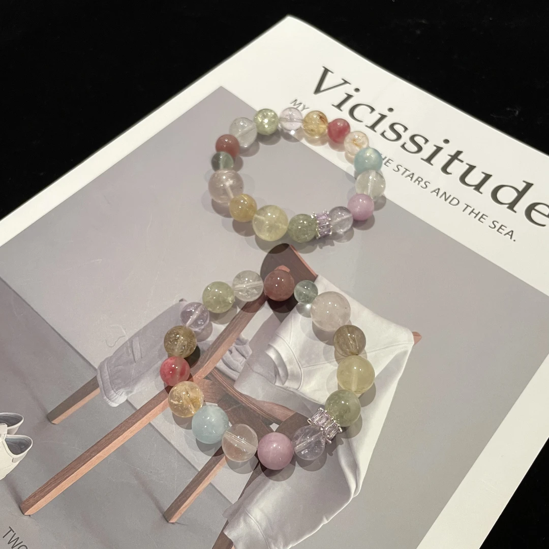 YIMI 天然水晶彩虹泡泡多宝手链x1823（多样性发货11-14毫米）