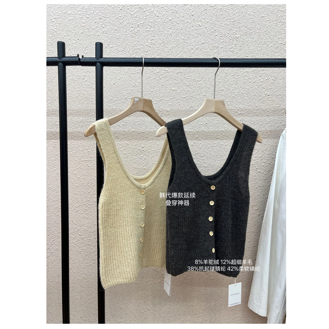 【素简】自然穿搭!束腰排扣短款叠穿休闲羊驼绒马甲针织背心0583