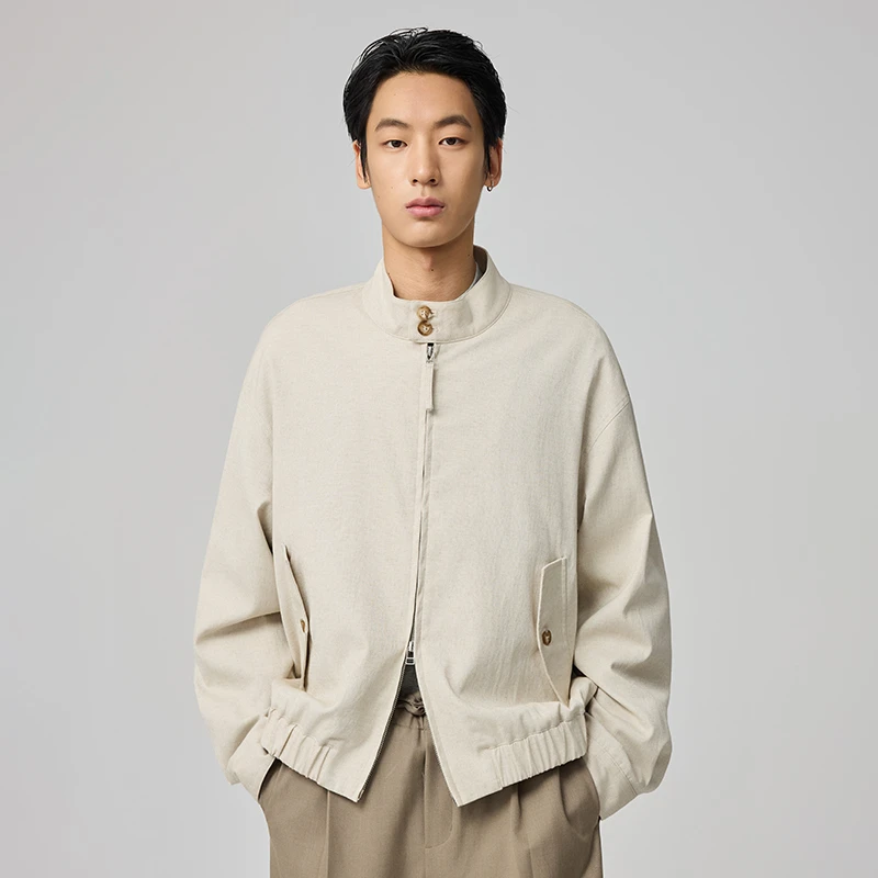 WHIMNOTION25AW「进口亚麻哈灵顿」夹克计划老钱极简休闲立领外套