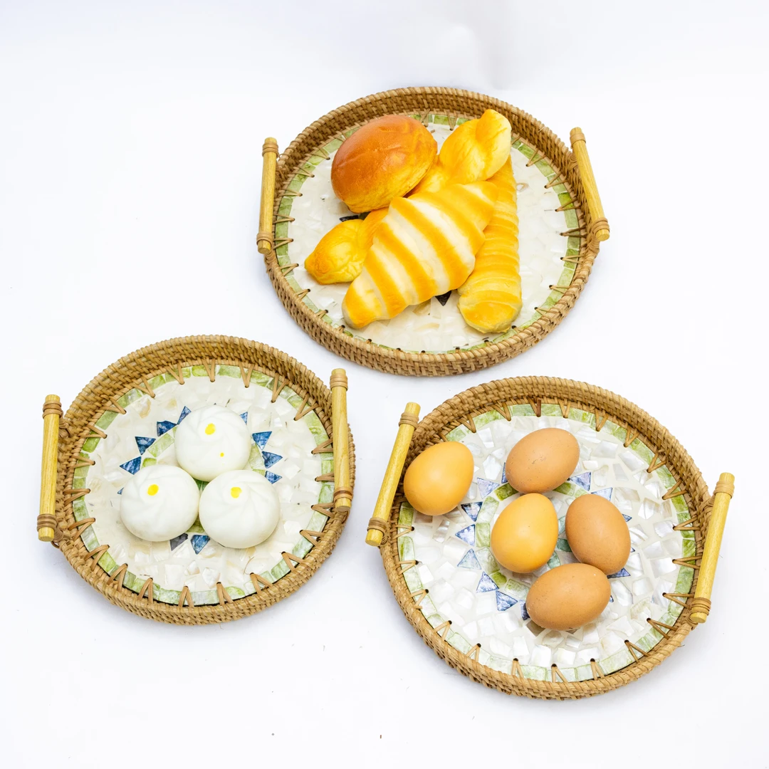 越南藤贝壳托盘收纳篮编织水果篮收纳筐