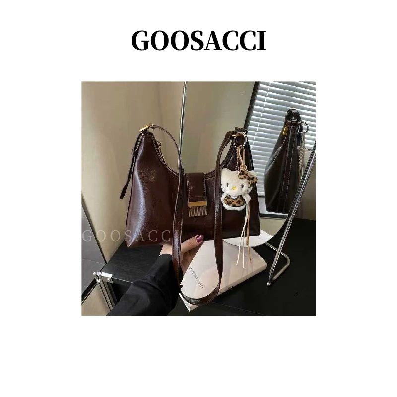 油皮腋下法棍女包2025新款晚会欧美气质韩款包大气洋气单肩斜挎包