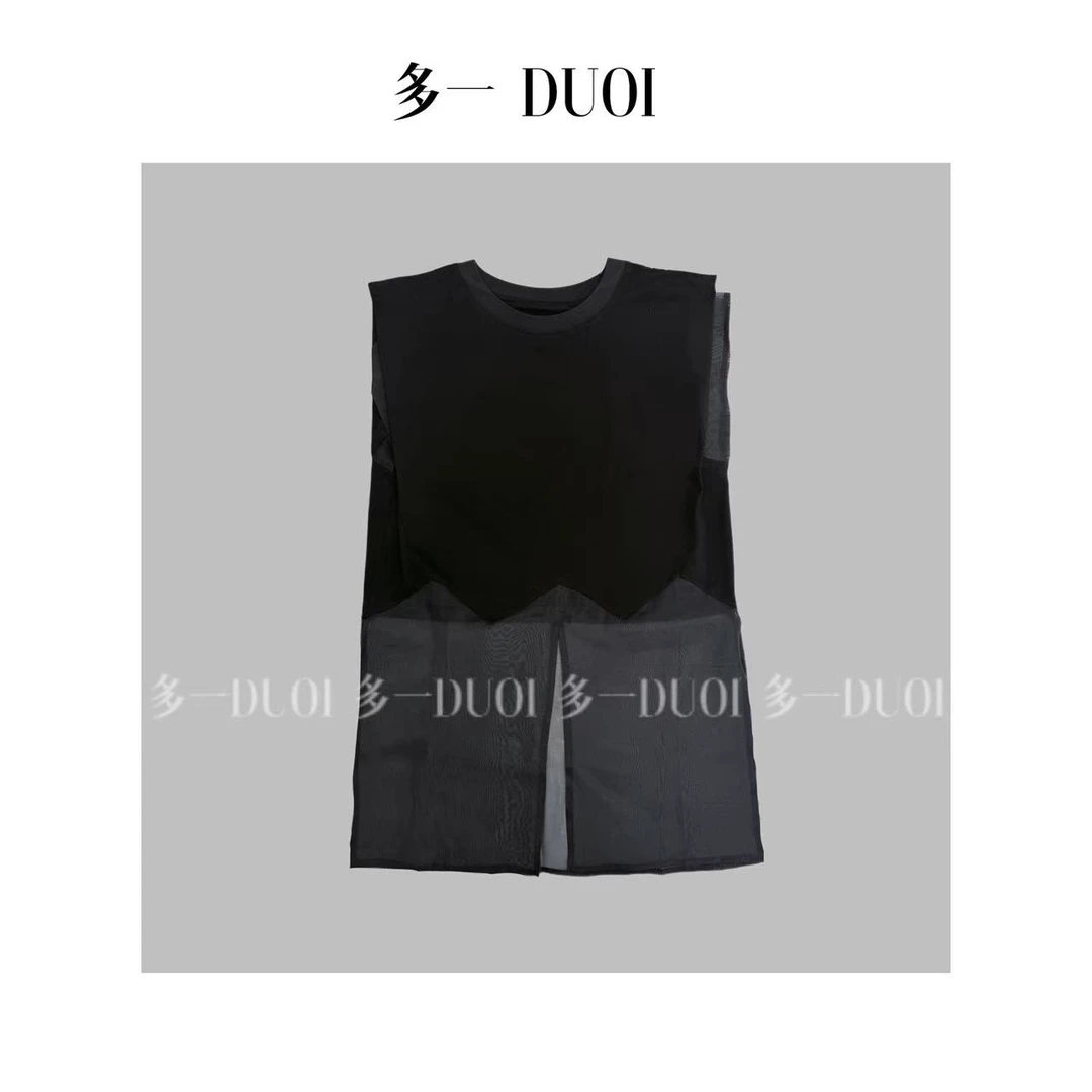 多一“月影轻纱”2025夏季时尚拼接网纱短袖上衣百搭圆领假两件T恤