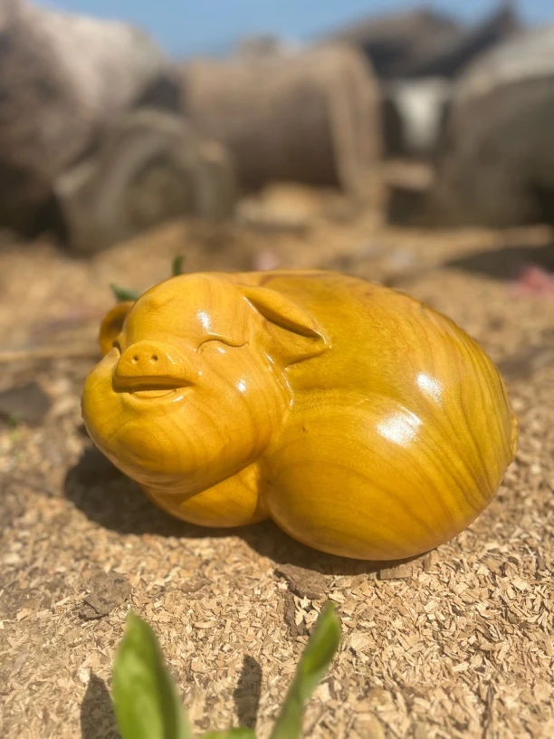 香樟25cm福气猪一个手工摆件工艺品可爱创意