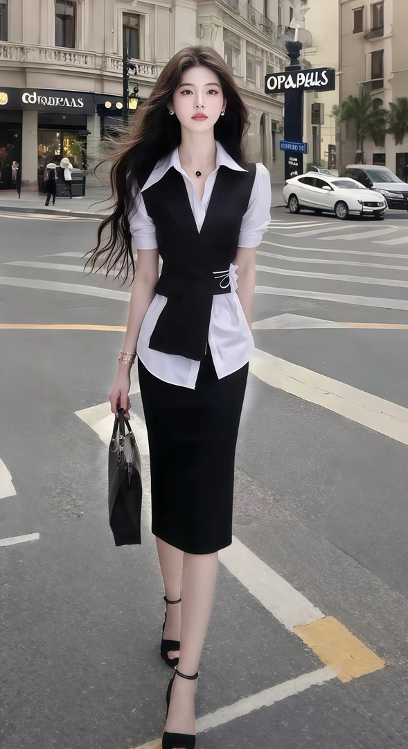 夏季温柔知性风设计感衬衫领修身收腰短袖短裙两件套女气质女装