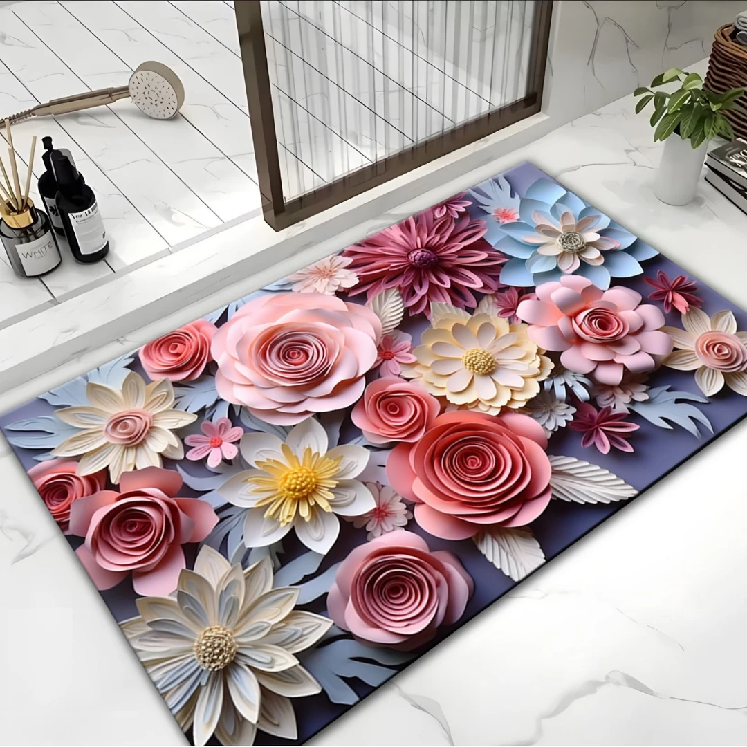 软硅藻泥小清新植物花卉地垫入户门垫可擦免洗脚垫卫生间速干脚垫