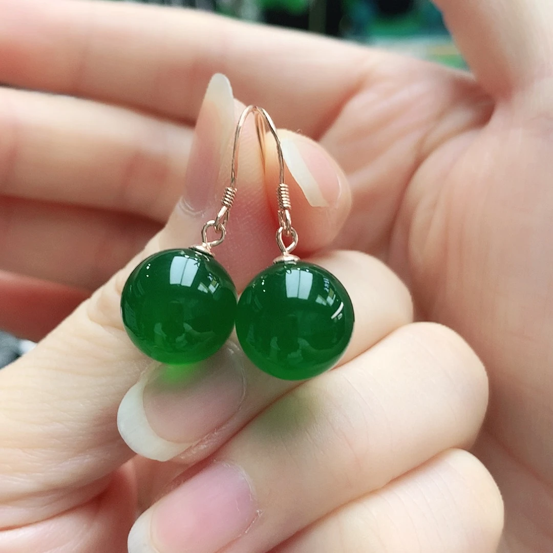 玛瑙/玉髓银S925镶嵌耳钉12mm